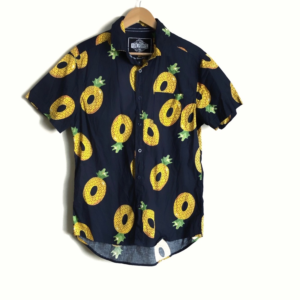 Pineapple Print Button-Down Slim Fit Shirt